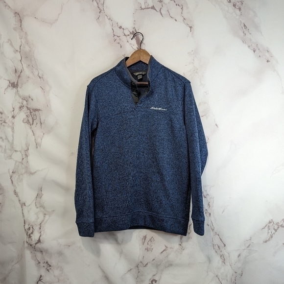 Eddie Bauer Fleece Pullover Men Size Small Snap Button Radiator Blue Recycled - Picture 14 of 15
